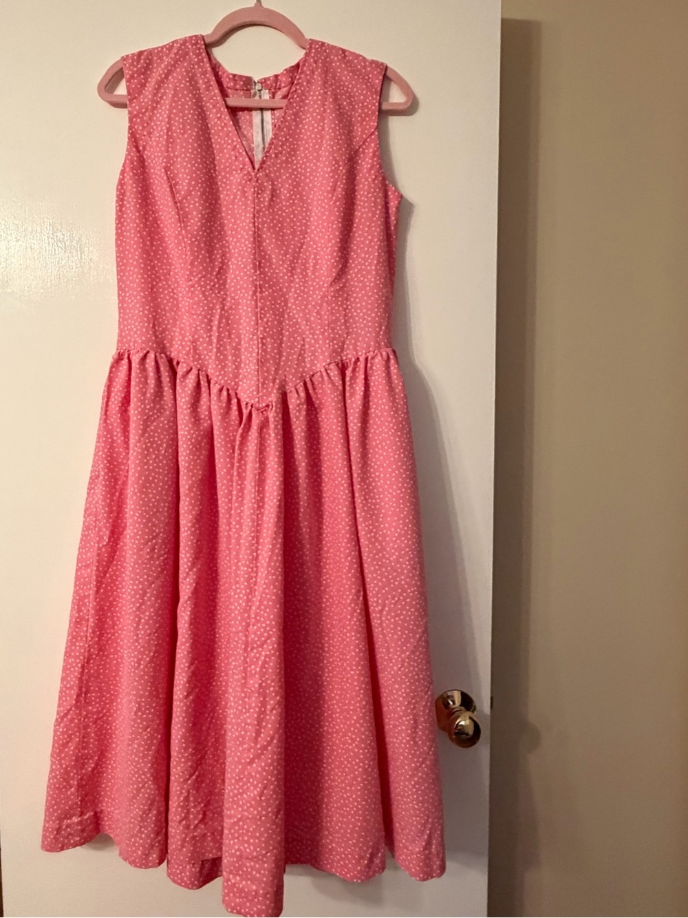 Vintage Pink Sleeveless Polka Dot Dress